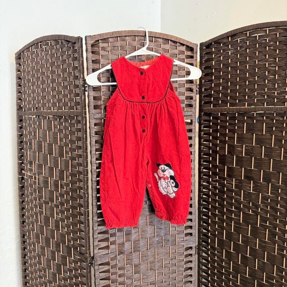 Red Vintage Tiny Tots Original Corduroy Bubble Jumper Overalls Size 24M